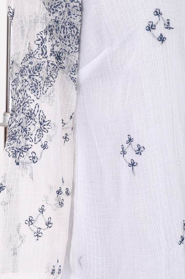 White Ethnic Motifs Embroidered Cotton Blend Straight Top