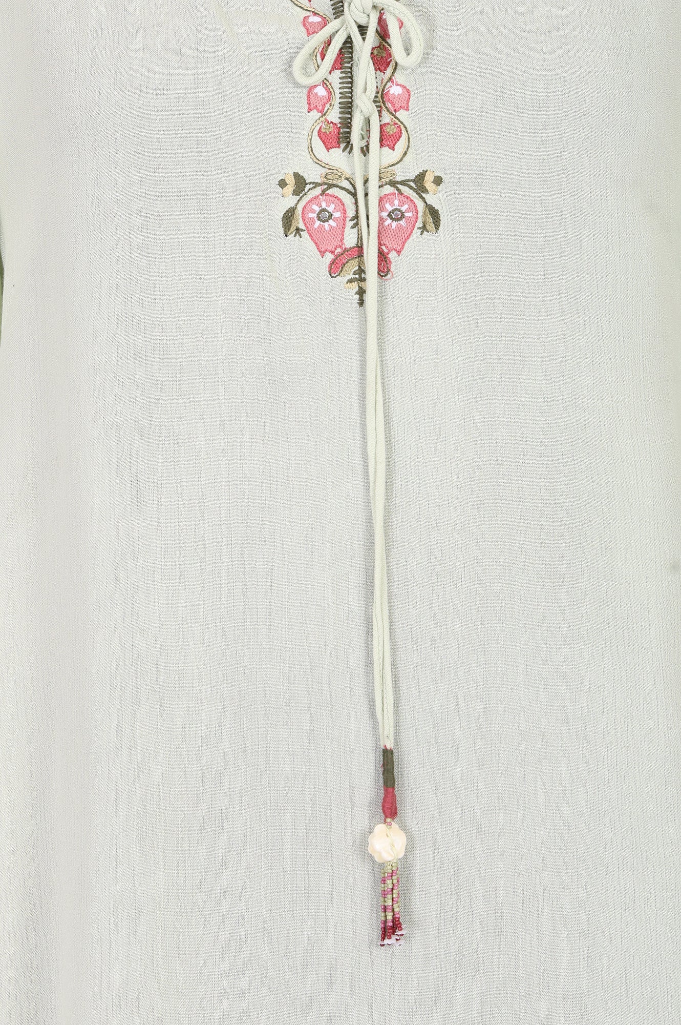 Mint Green Embroidered Rayon Straight Top
