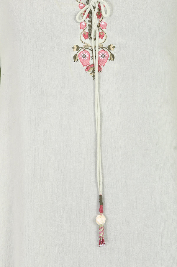 Mint Green Embroidered Rayon Straight Top