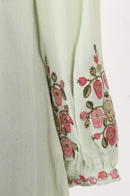 Mint Green Embroidered Rayon Straight Top