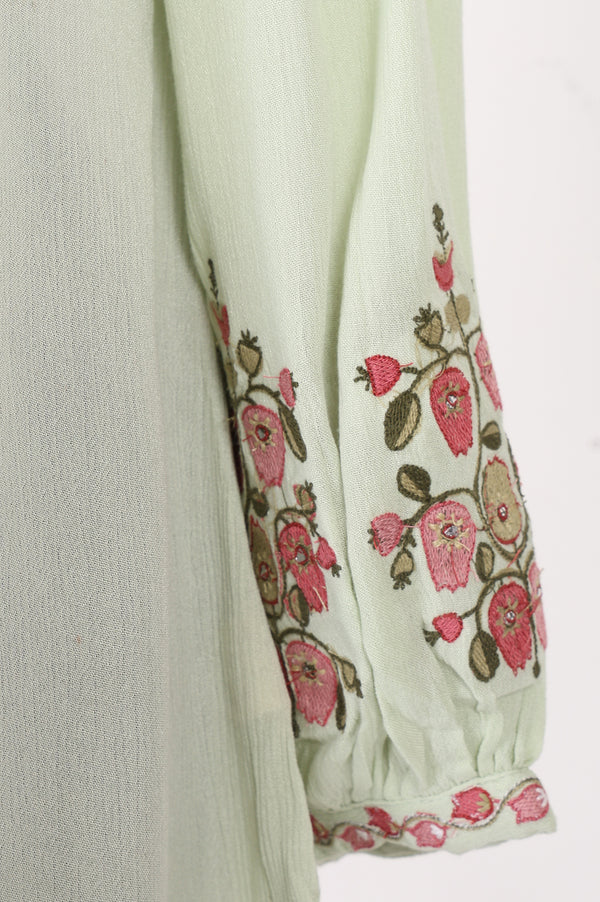 Mint Green Embroidered Rayon Straight Top