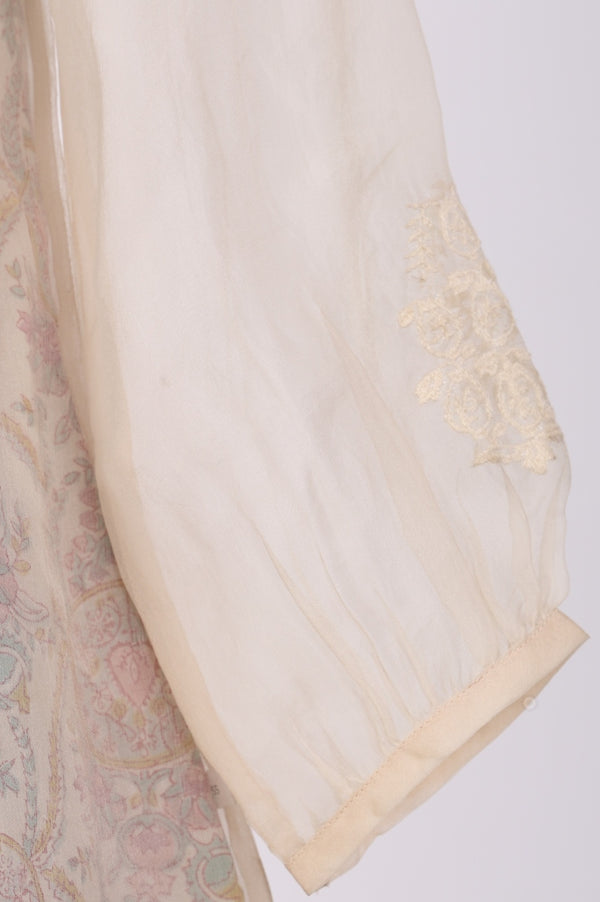 Cream Floral Printed Lace Organza Straight Top with Printed Slip