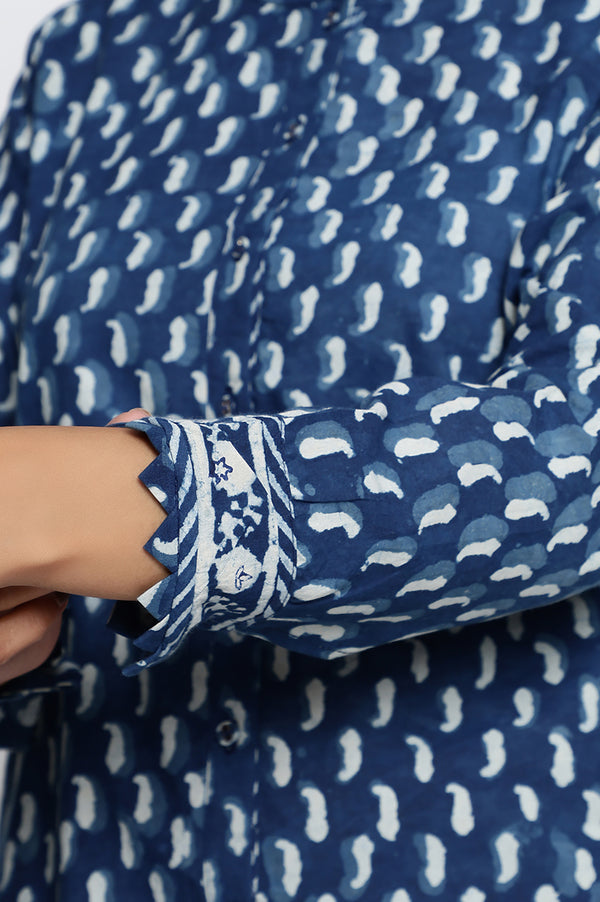 Indigo Printed Pure Cotton Straight Top