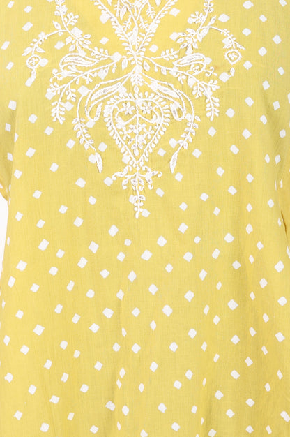 Yellow Bandhani Embroidered Pure Cotton A-line Top