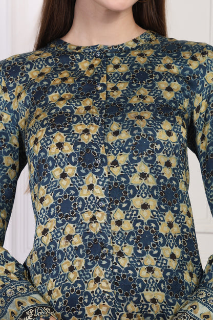 Blue Abstract Printed Straight Modal Top