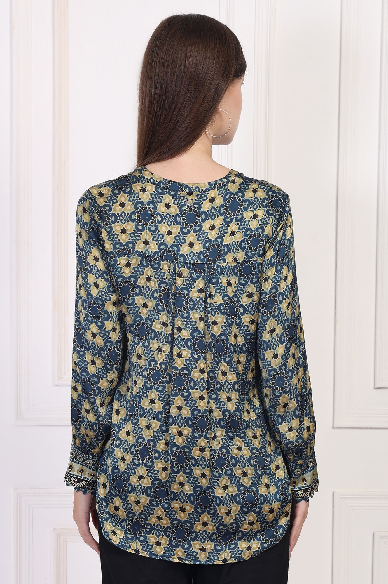 Blue Abstract Printed Straight Modal Top