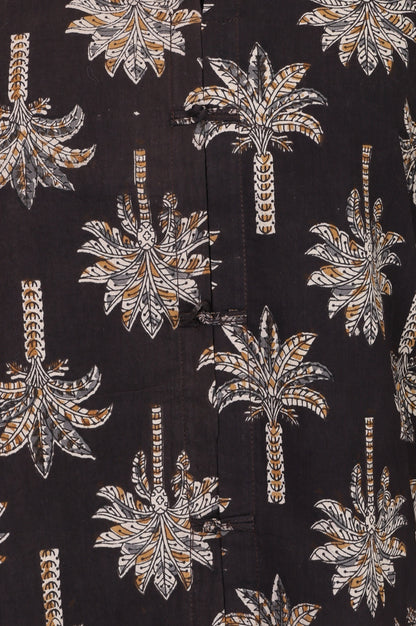Black Floral Printed Embroidered Pure Cotton Straight Top