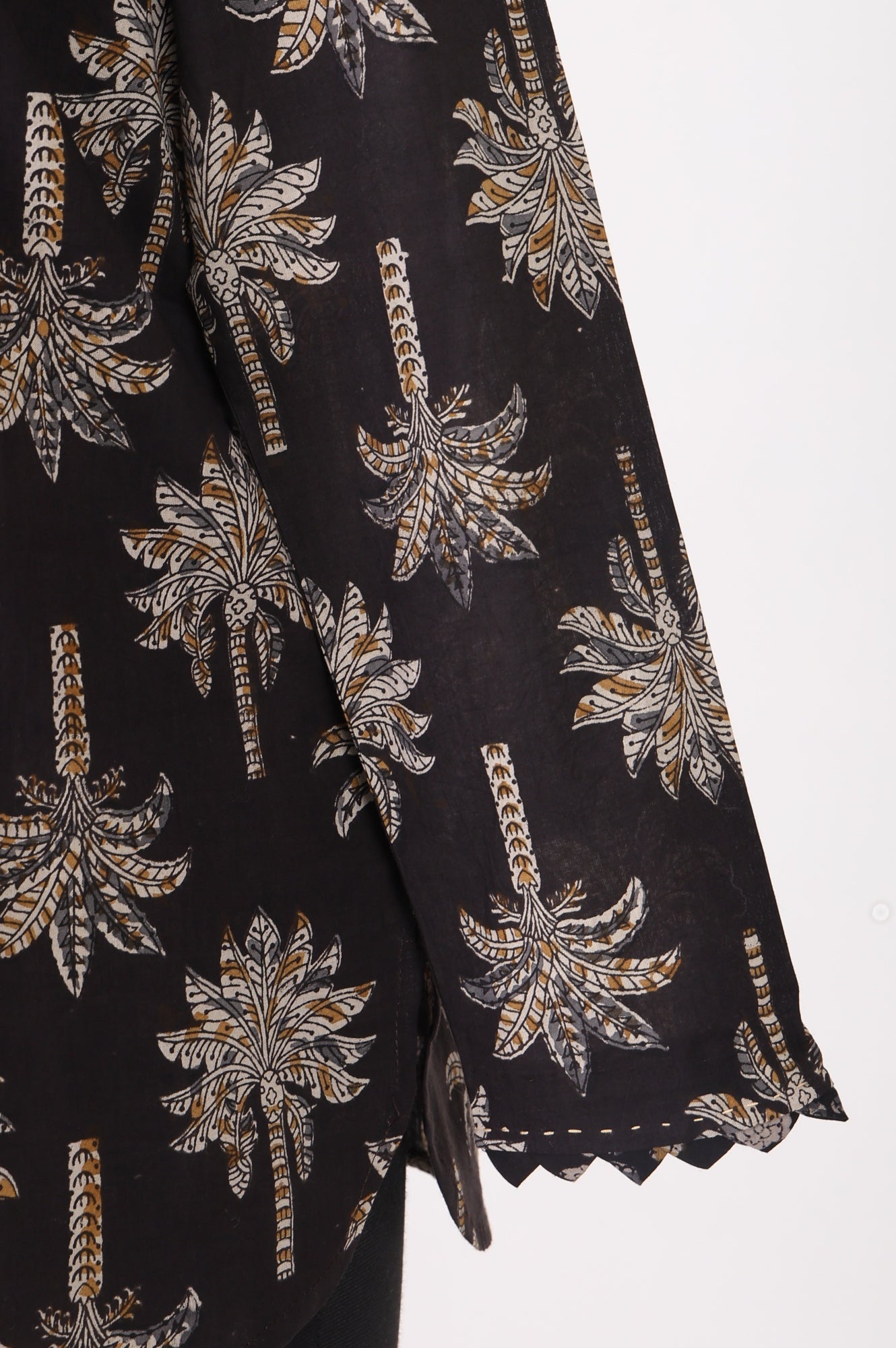 Black Floral Printed Embroidered Pure Cotton Straight Top
