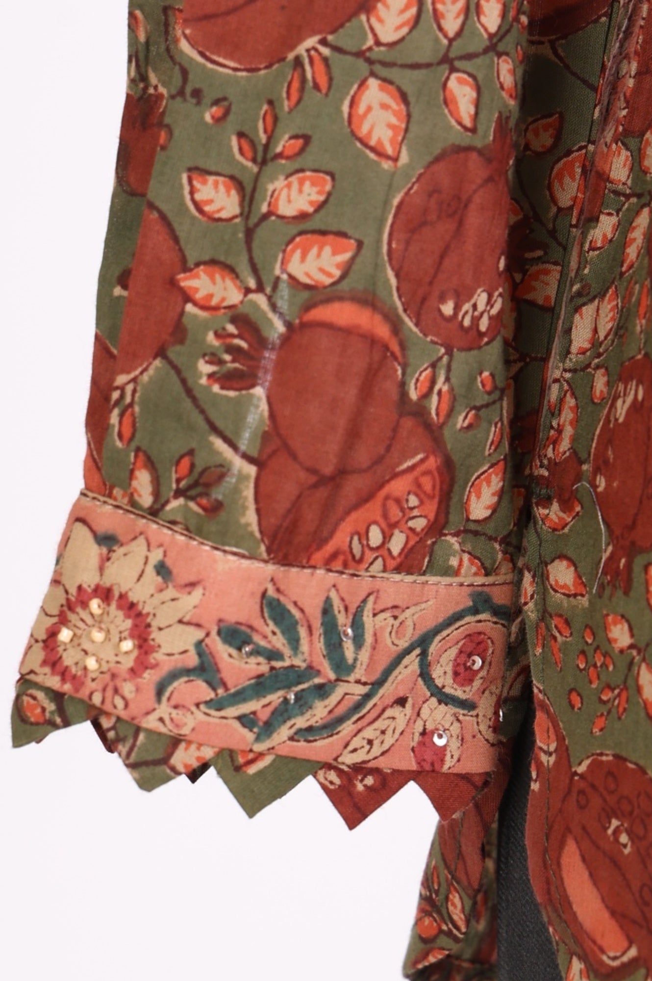 Olive Floral Printed Pure Cotton Straight Top