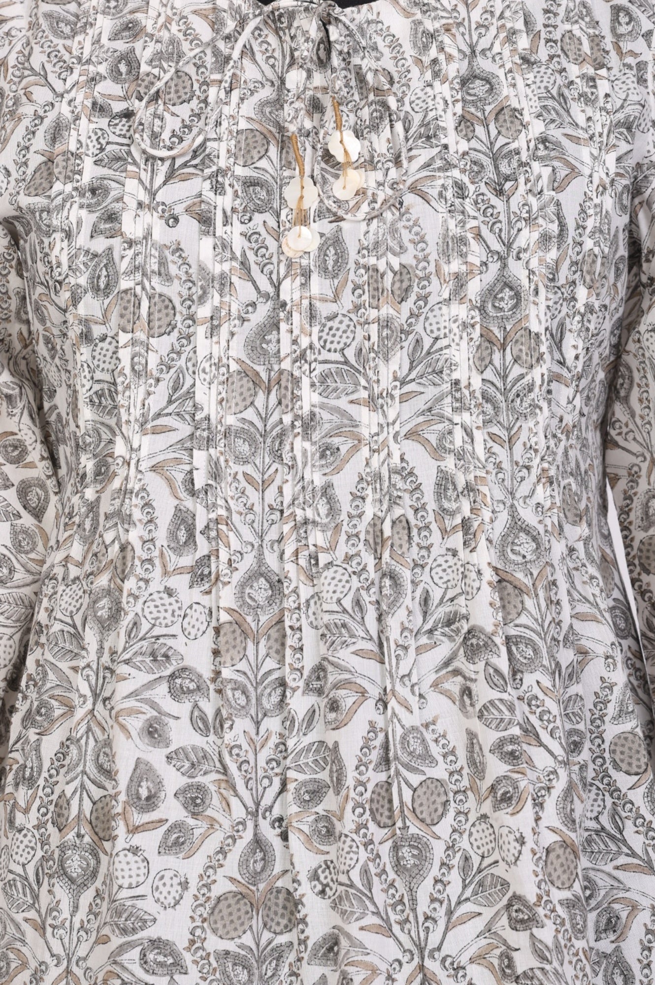 Off White Block Floral Printed Pure Cotton Flared Top