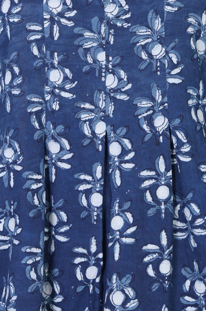 Blue Floral Block Printed Pure Cotton A-line Top