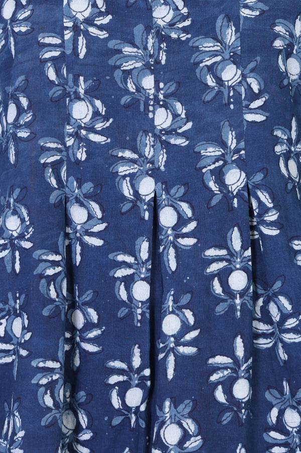 Blue Floral Block Printed Pure Cotton A-line Top