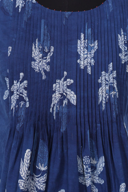 Blue Floral Printed Pure Cotton Flared Top