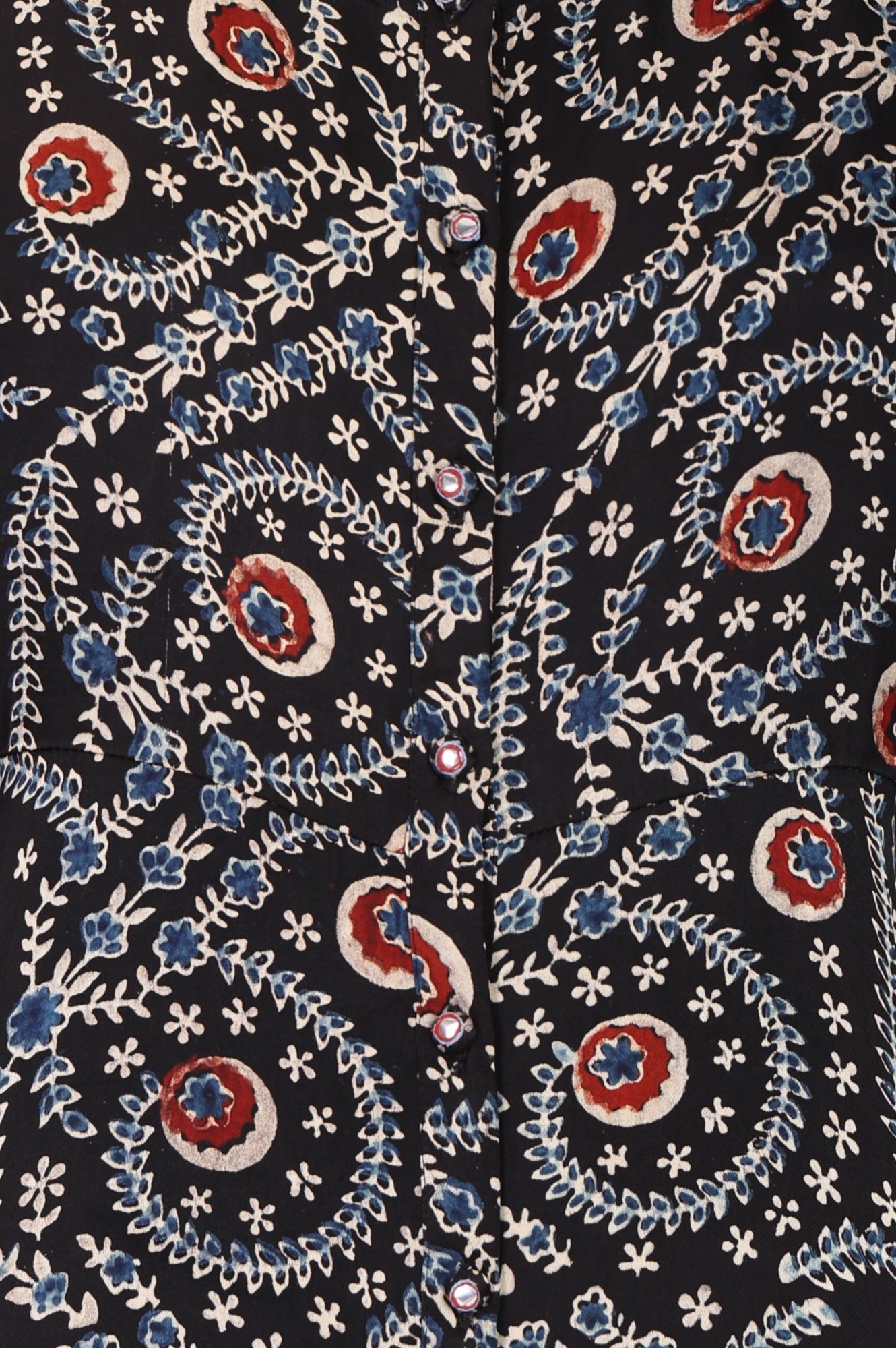 Black Ajrak Printed Satin A-line Top