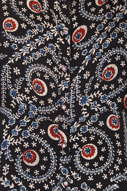 Black Ajrak Printed Satin A-line Top