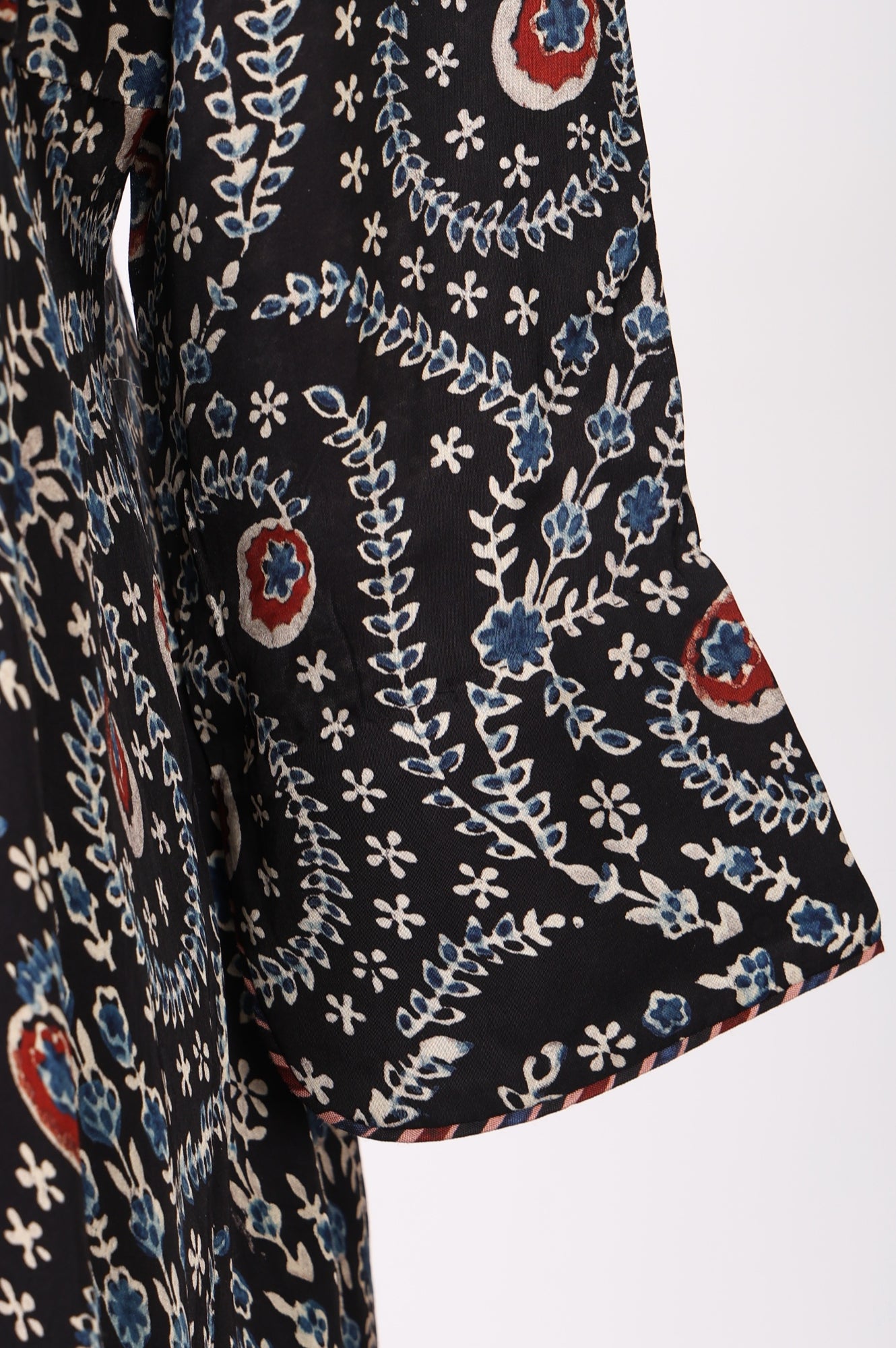 Black Ajrak Printed Satin A-line Top