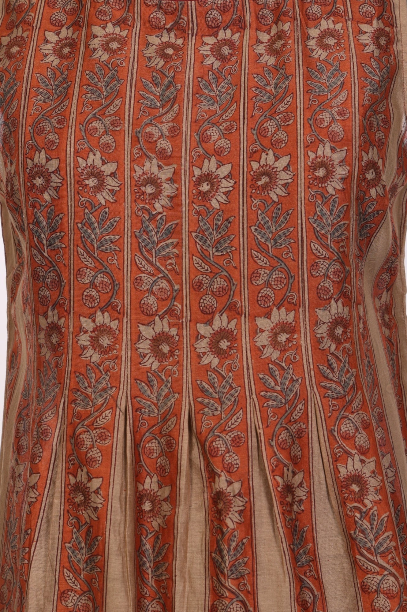 Rust Block Floral Printed Cotton Blend Pleated Sleeveless Top