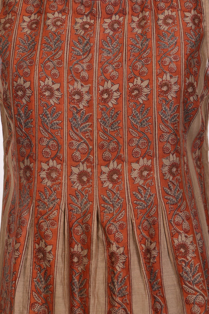 Rust Block Floral Printed Cotton Blend Pleated Sleeveless Top
