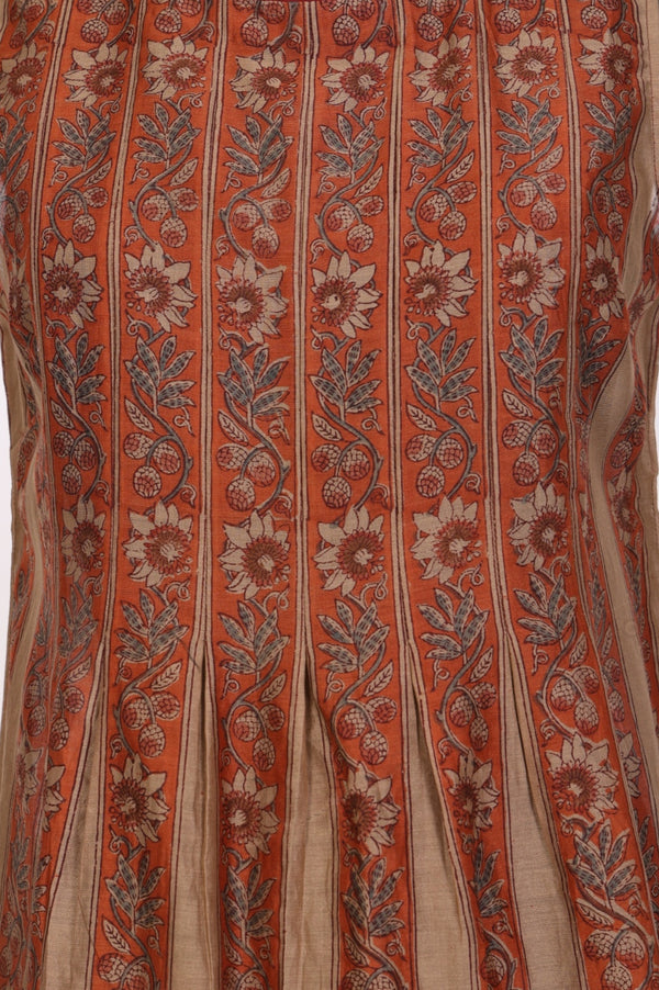 Rust Block Floral Printed Cotton Blend Pleated Sleeveless Top