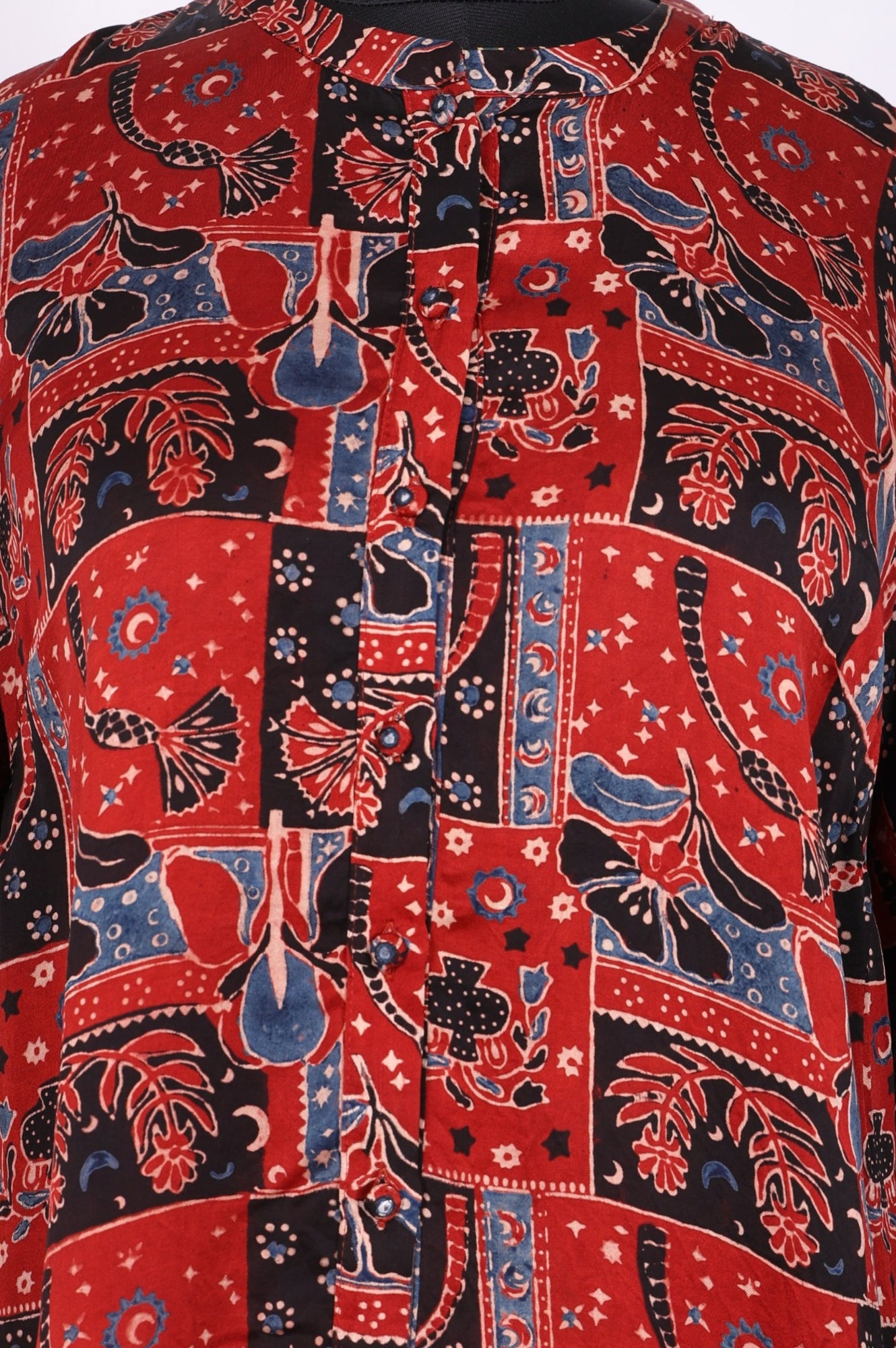 Red Abstract Modal Satin Straight Top