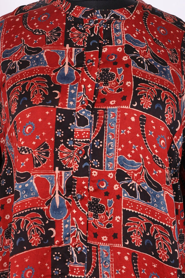 Red Abstract Modal Satin Straight Top