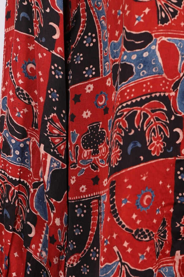 Red Abstract Modal Satin Straight Top