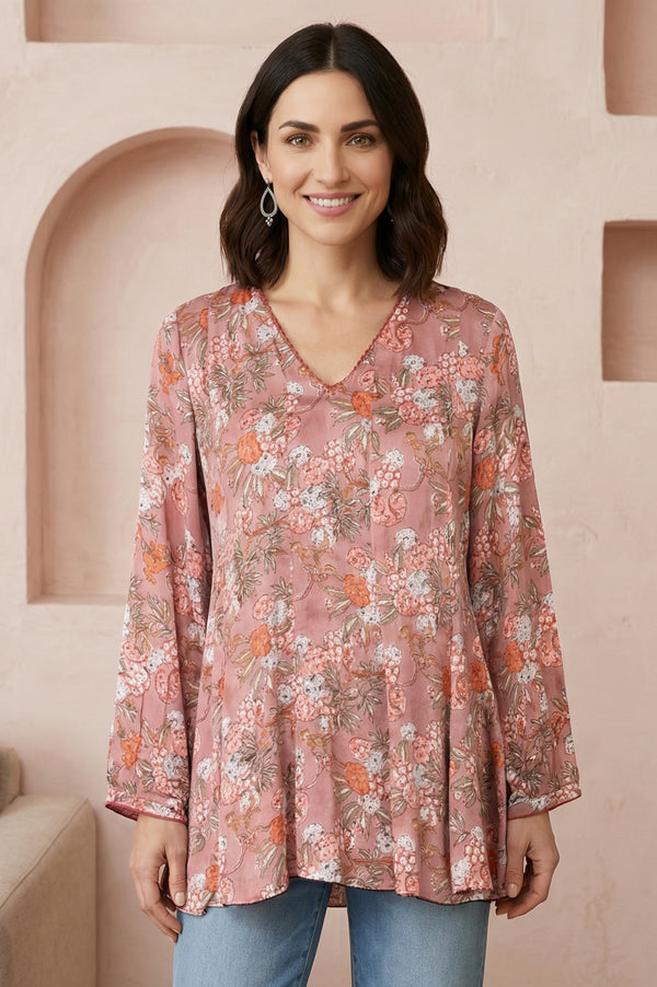 Pink Block Printed A-line Top