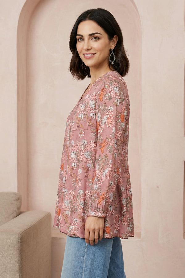 Pink Block Printed A-line Top