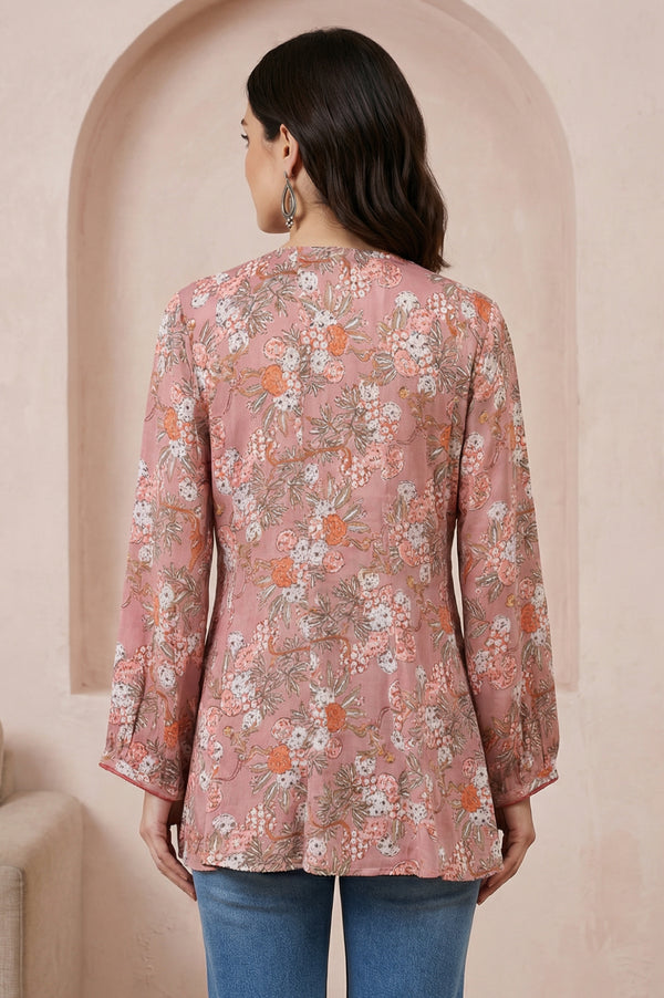 Pink Block Printed A-line Top