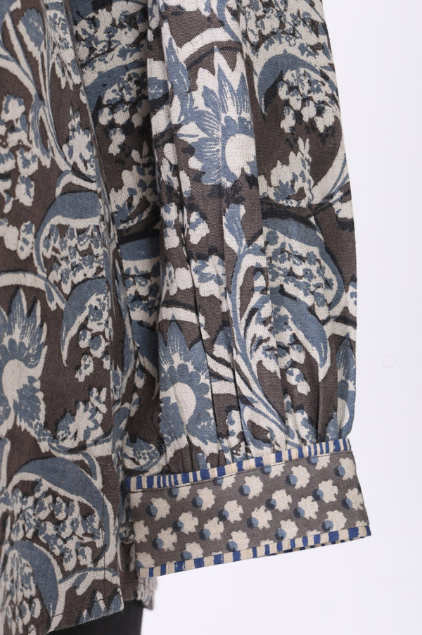 Grey Floral Rayon Straight Top