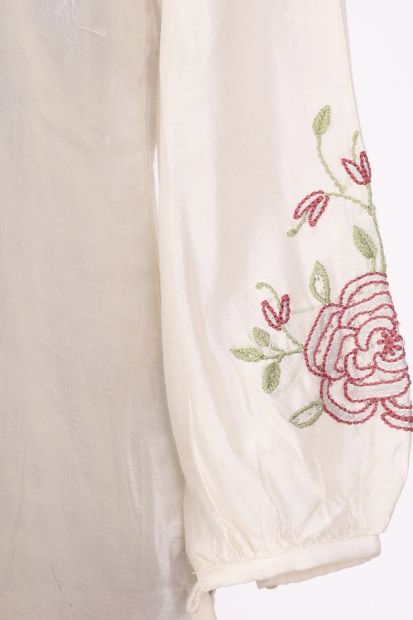 Off White Thread Embroidered New Cotton Silk A-line Top