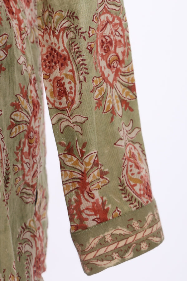 Green Block Floral Printed Pure Cotton A-line Top