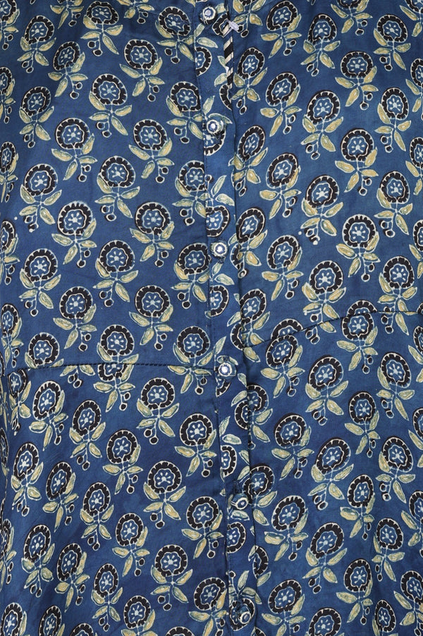 Blue Block Printed Modal Satin A-line Top