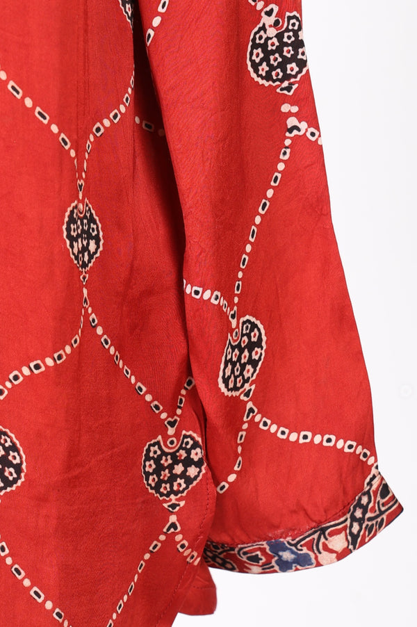 Folksong Women’s Red Geometric Printed Modal Satin Straight Top