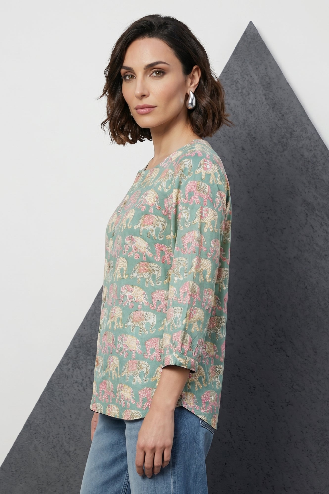 Teal Block Printed Pure Cotton Top