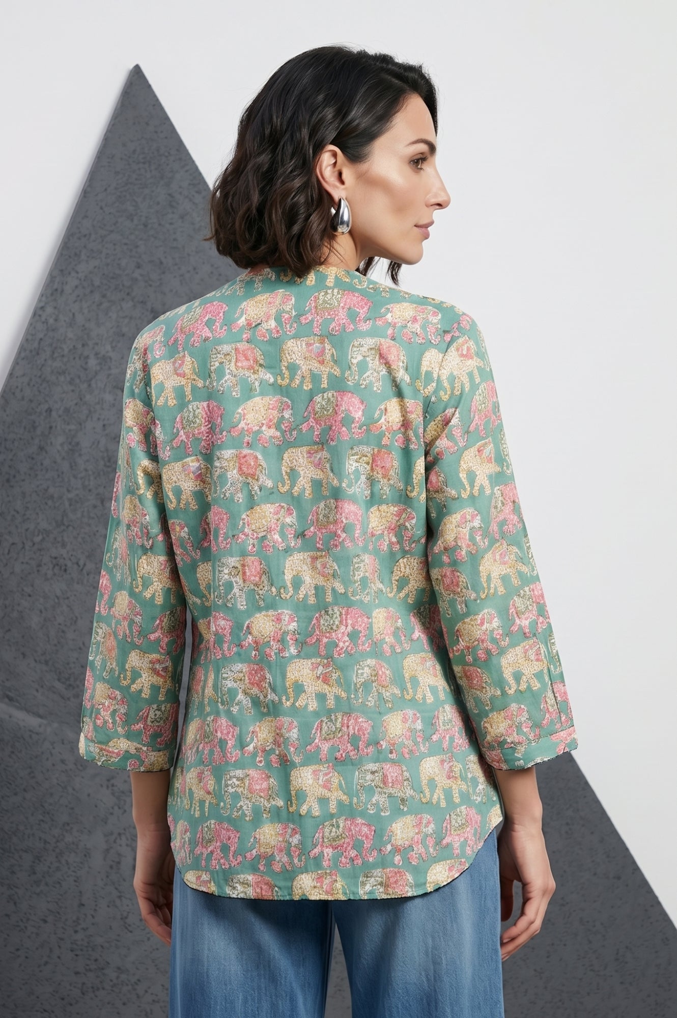 Teal Block Printed Pure Cotton Top