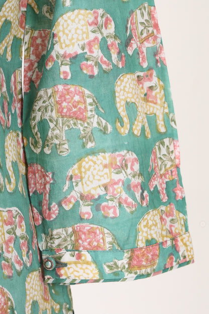 Teal Block Printed Pure Cotton Top