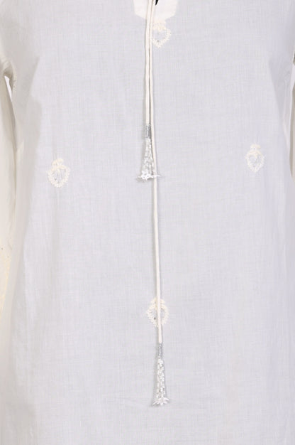 White Embroidered Pure Cotton Straight Top