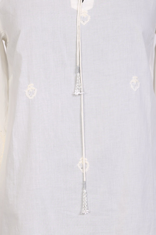 White Embroidered Pure Cotton Straight Top