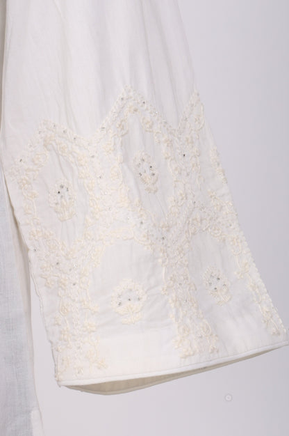 White Embroidered Pure Cotton Straight Top