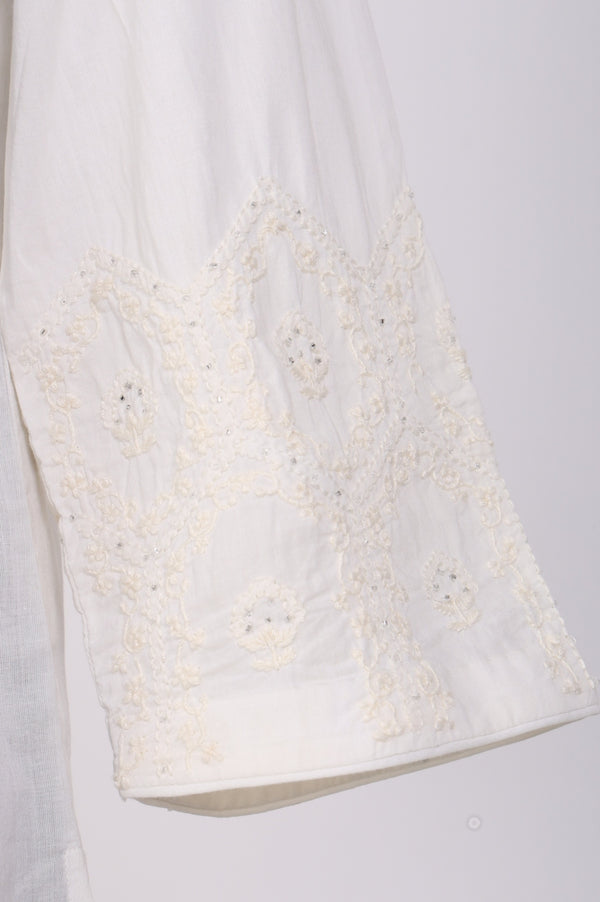 White Embroidered Pure Cotton Straight Top