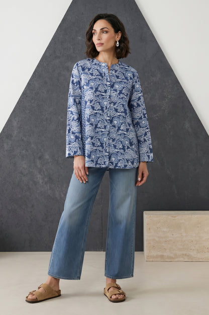 Blue Block Printed Straight Top