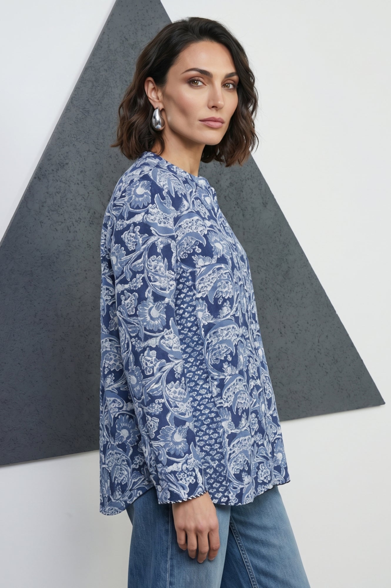 Blue Block Printed Straight Top