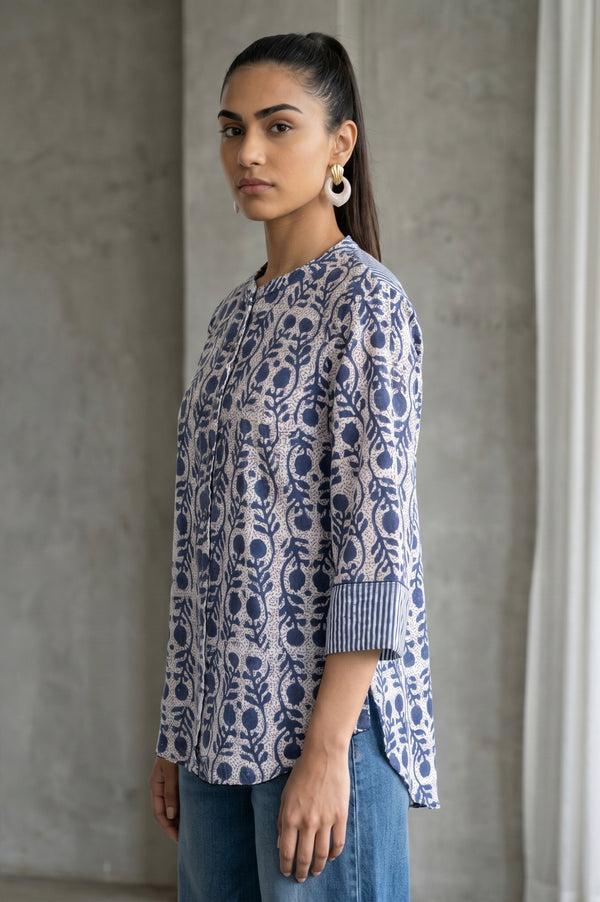 Folksong Women’s Off White Block Printed Pure Cotton Straight Top