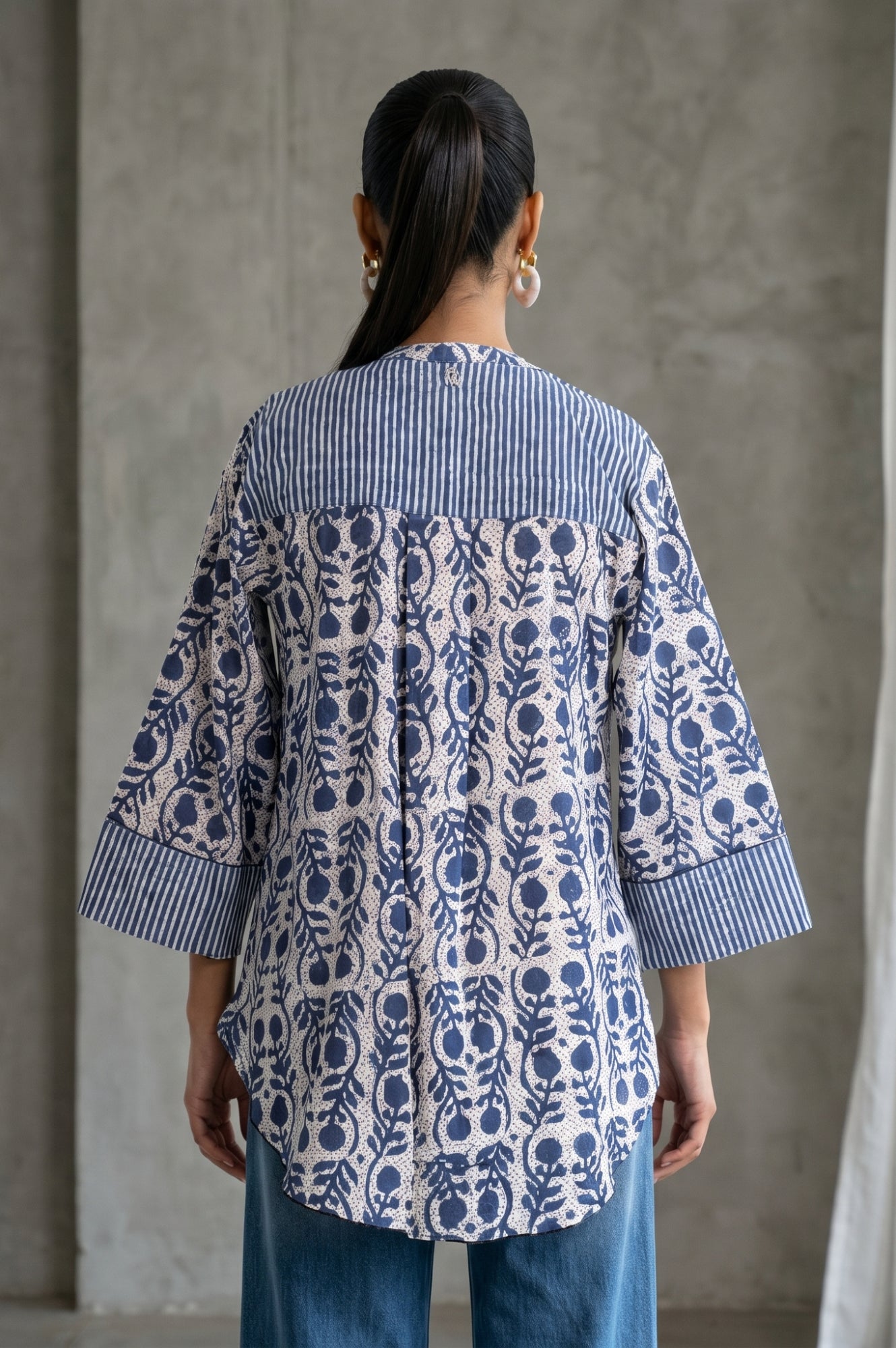 Folksong Women’s Off White Block Printed Pure Cotton Straight Top