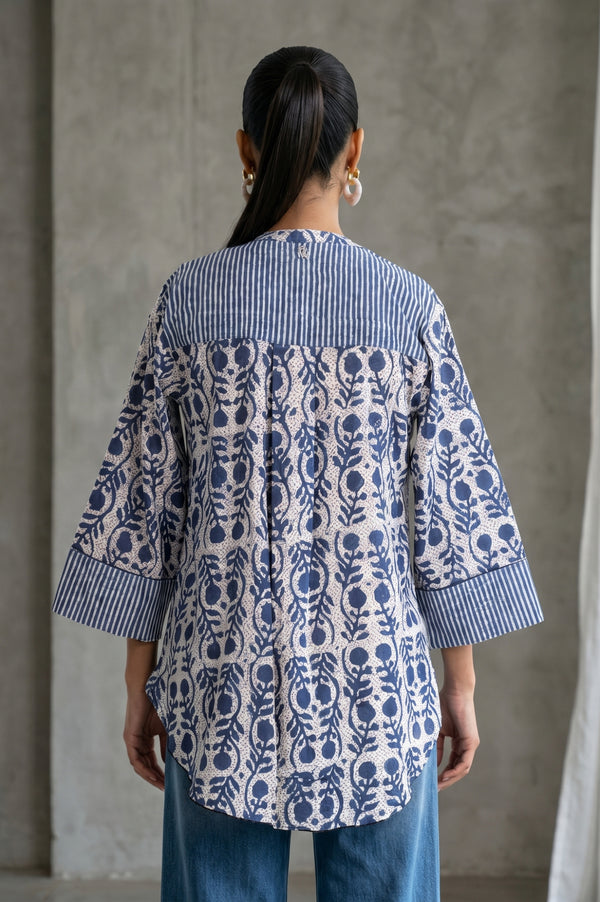 Folksong Women’s Off White Block Printed Pure Cotton Straight Top
