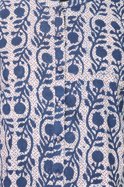 Folksong Women’s Off White Block Printed Pure Cotton Straight Top