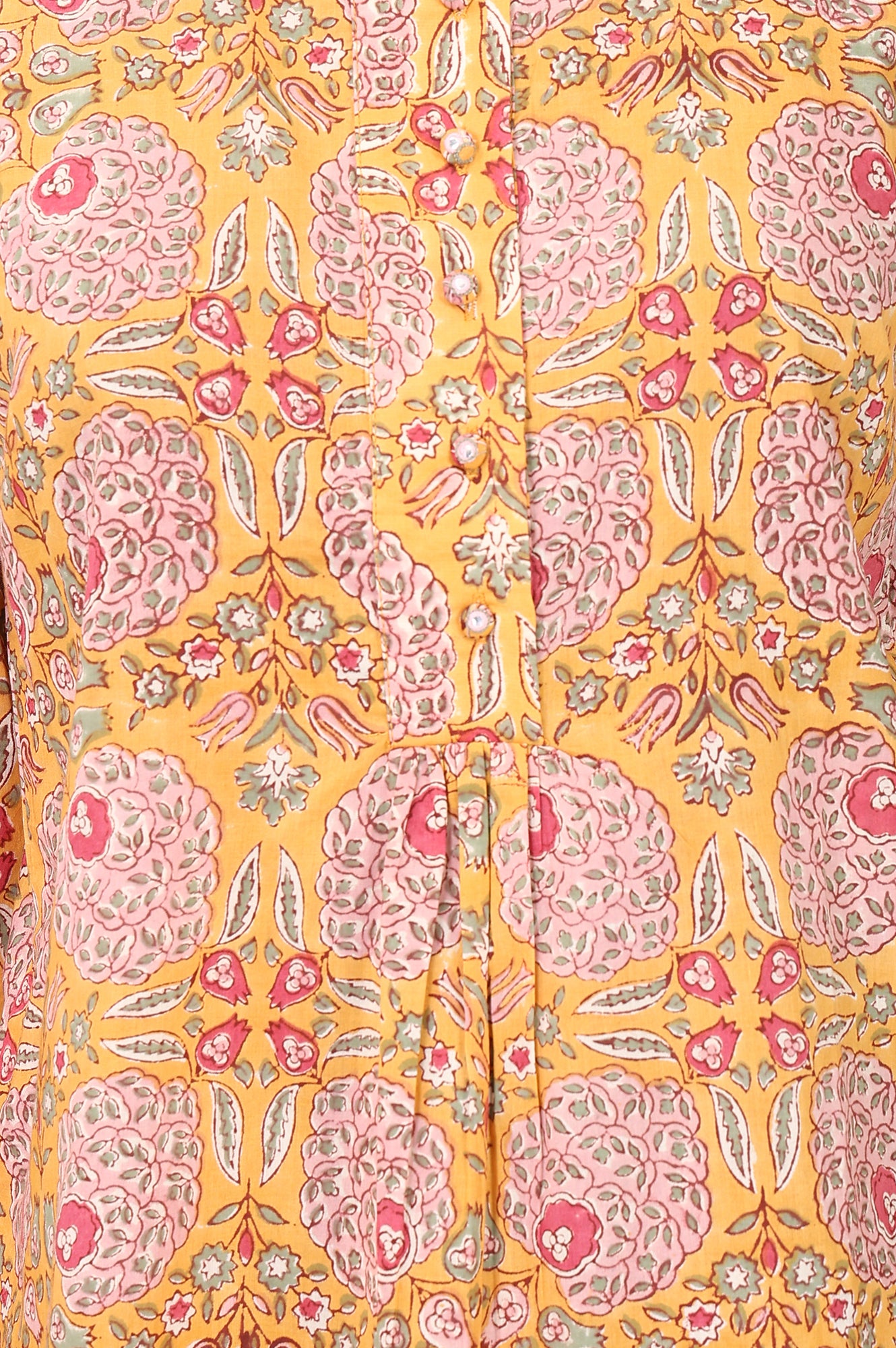 Yellow Block Printed Pure Cotton A-line Top