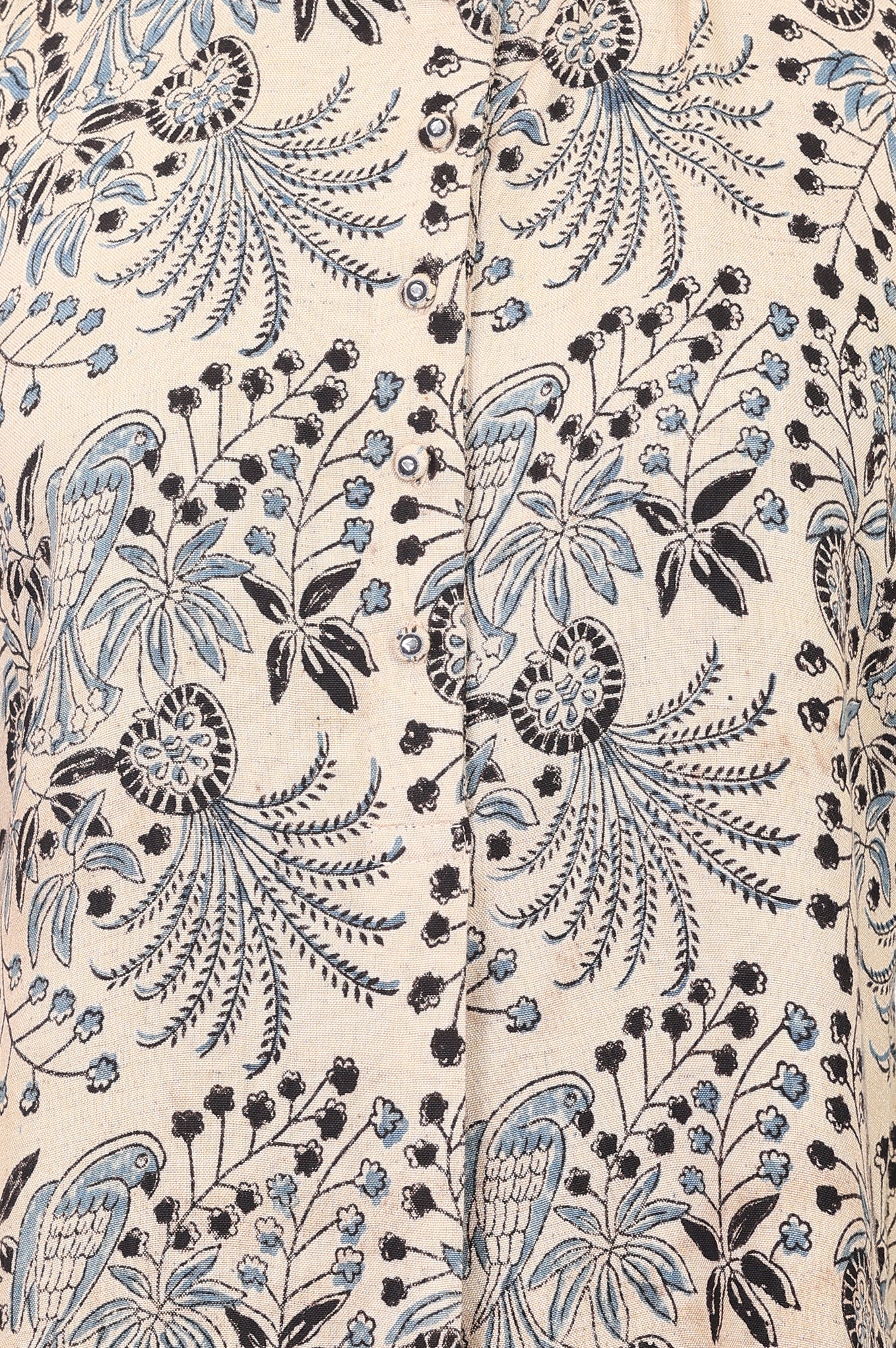 Beige Block Printed Rayon Flared Top