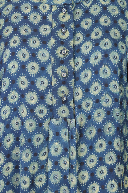 Blue Ajrak Printed Modal Satin A-line Top